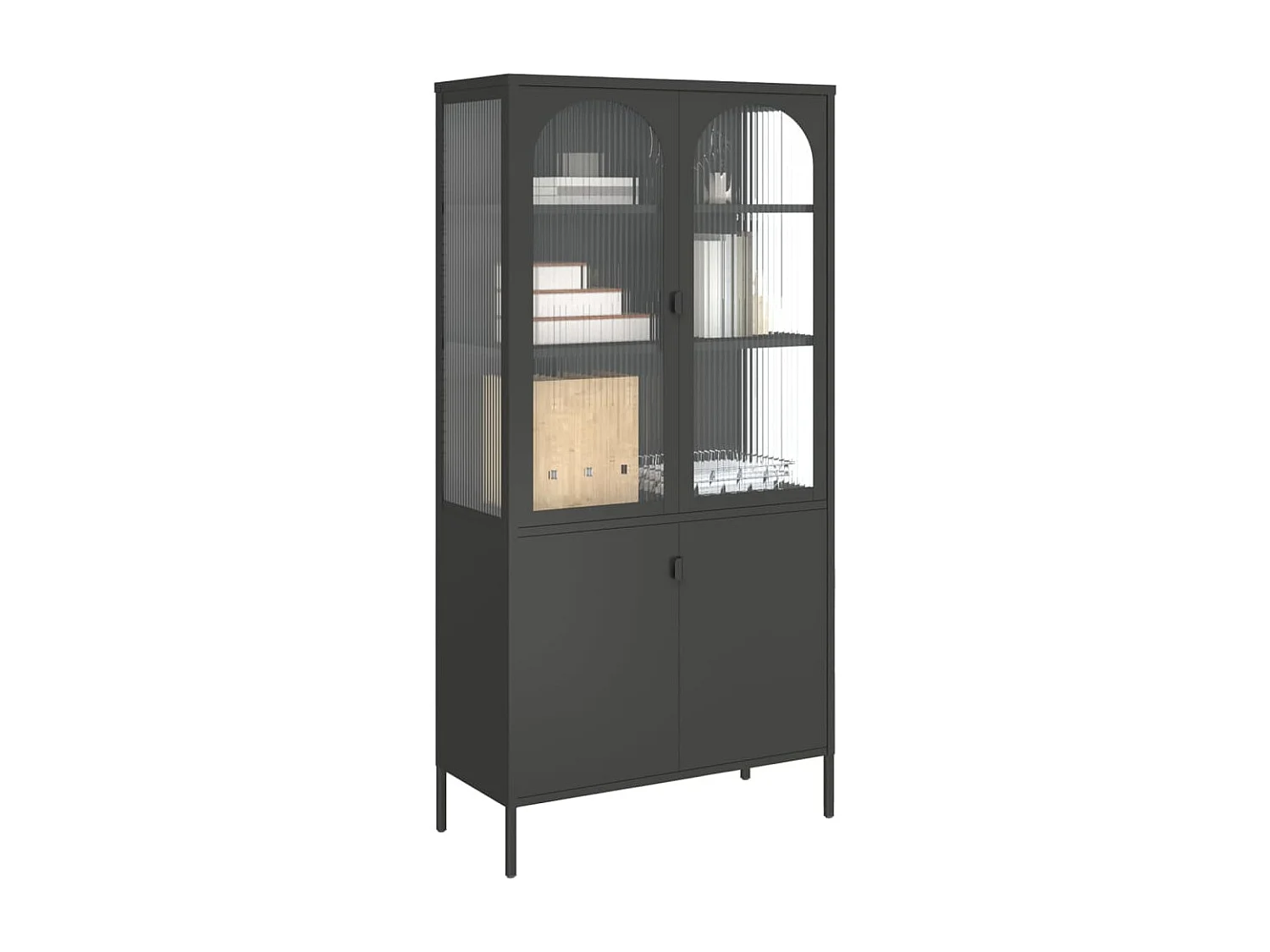 Buffet haut noir 90x40x180 cm verre et acier FR43775