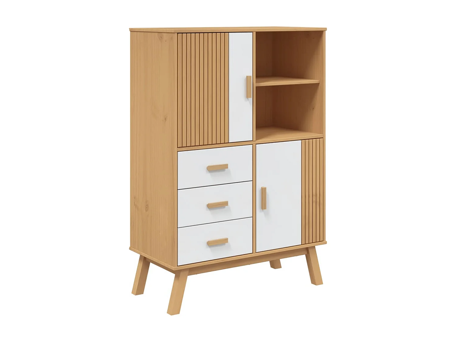 Buffet haut OLDEN blanc marron 85x43x125 cm bois massif de pin FR78495