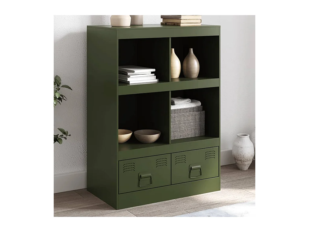 Buffet haut vert olive 67x39x95 cm acier FR24924