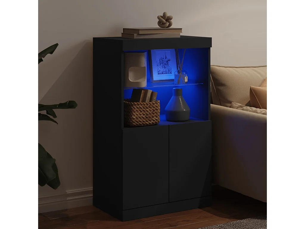 Buffet avec lumières LED noir 60,5x37x100 cm FR30812