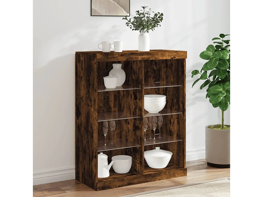 Buffet avec lumières LED chêne fumé 81x37x100 cm FR33385