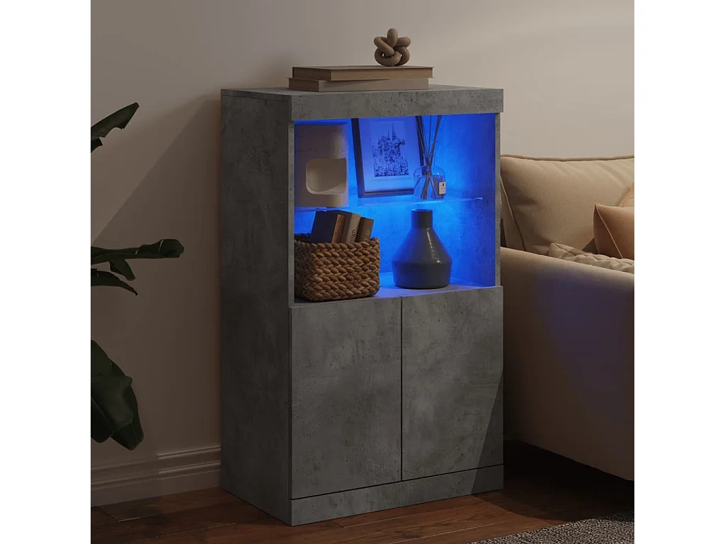 Buffet avec lumières LED gris béton 60,5x37x100 cm FR97201