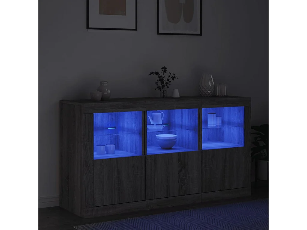 Buffet avec lumières LED sonoma gris 123x37x67 cm FR17481