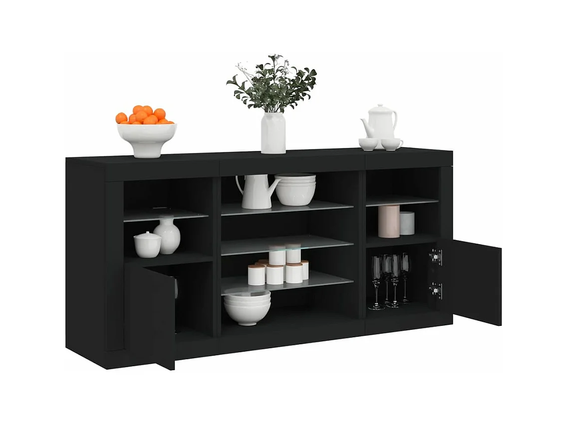 Buffet avec lumières LED noir 142,5x37x67 cm FR47084