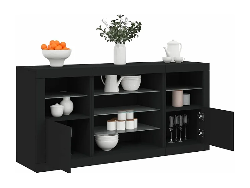 Aparador con luces LED negro 142,5x37x67 cm ES418264