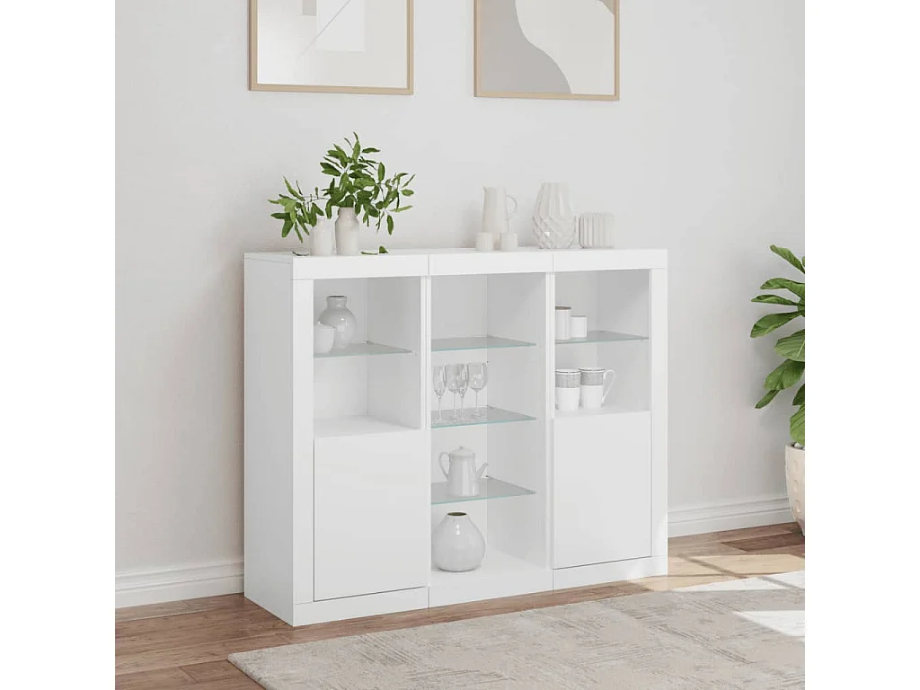 Buffets avec lumières LED 3 pcs blanc bois d'ingénierie FR45439