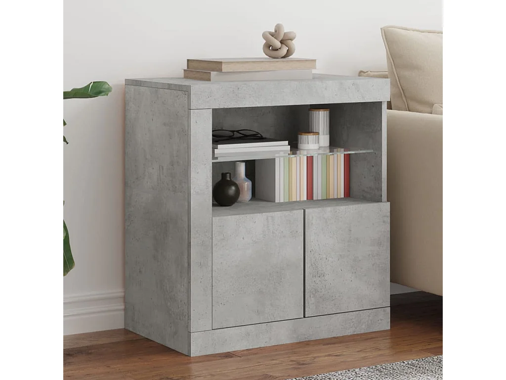 Buffet avec lumières LED gris béton 60,5x37x67 cm FR33717