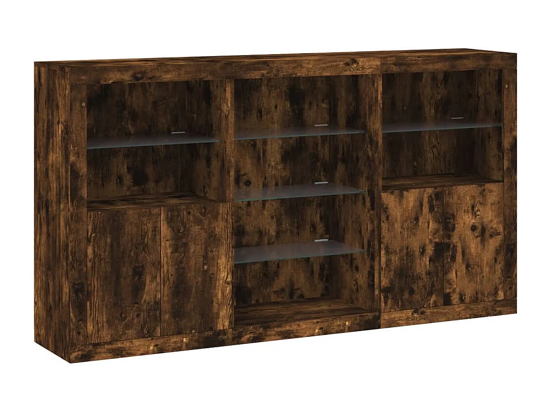 Buffet avec lumières LED chêne fumé 181,5x37x100 cm FR78457