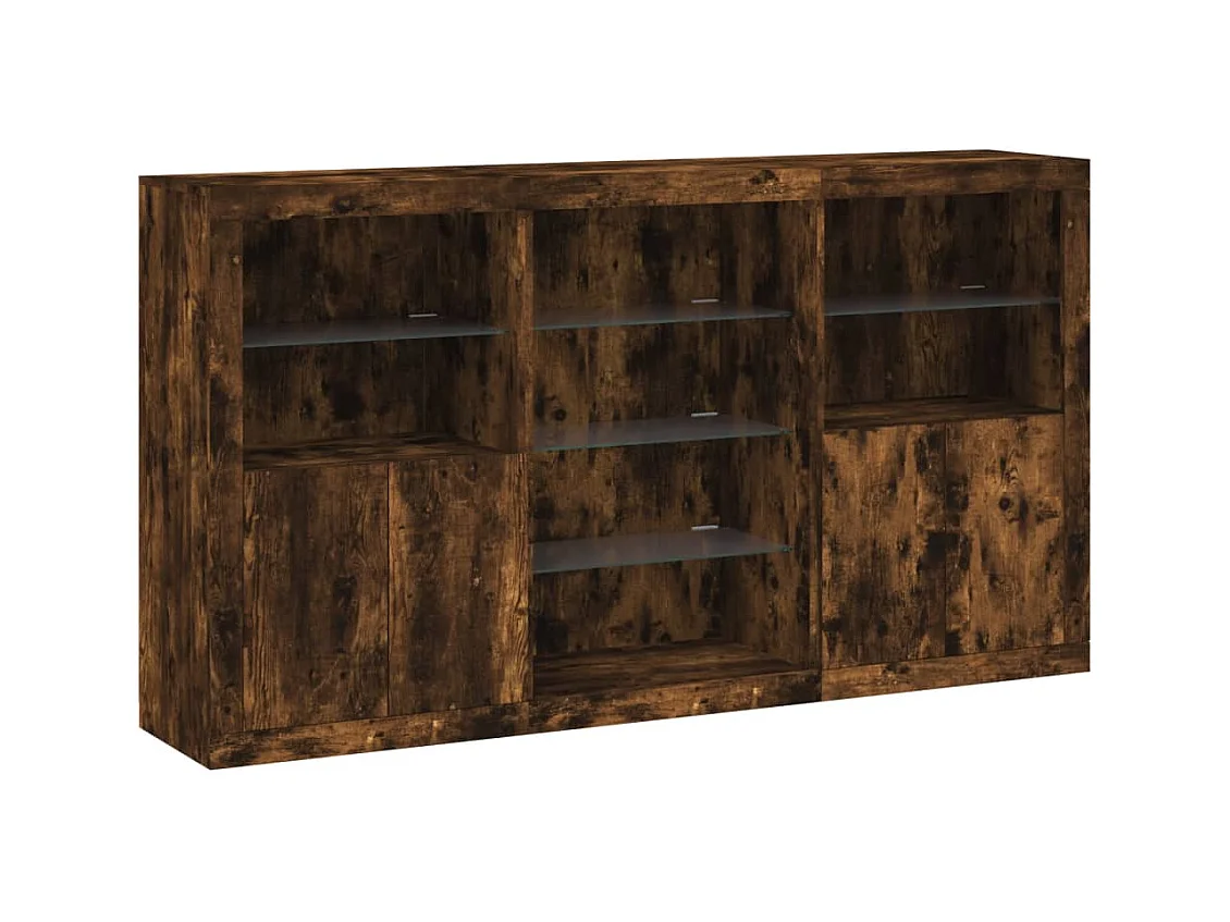 Buffet avec lumières LED chêne fumé 181,5x37x100 cm FR78457