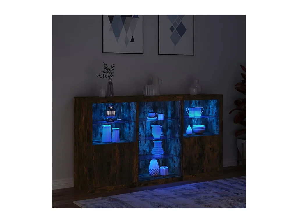 Buffet avec lumières LED chêne fumé 181,5x37x100 cm FR78457