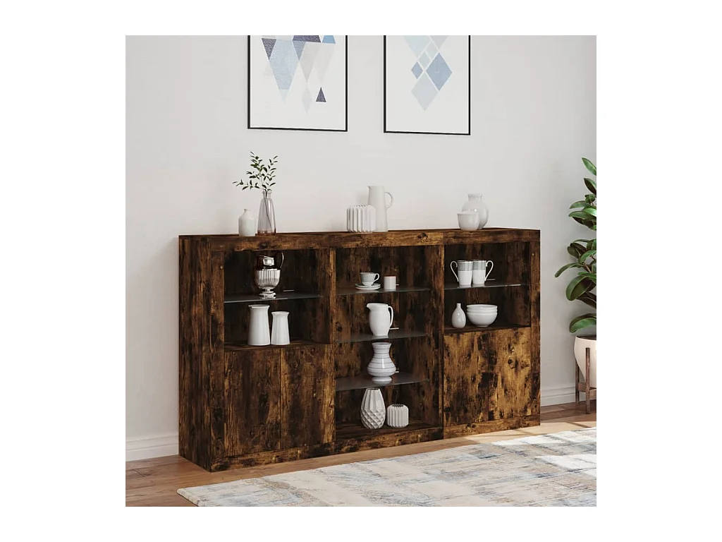 Buffet avec lumières LED chêne fumé 181,5x37x100 cm FR78457