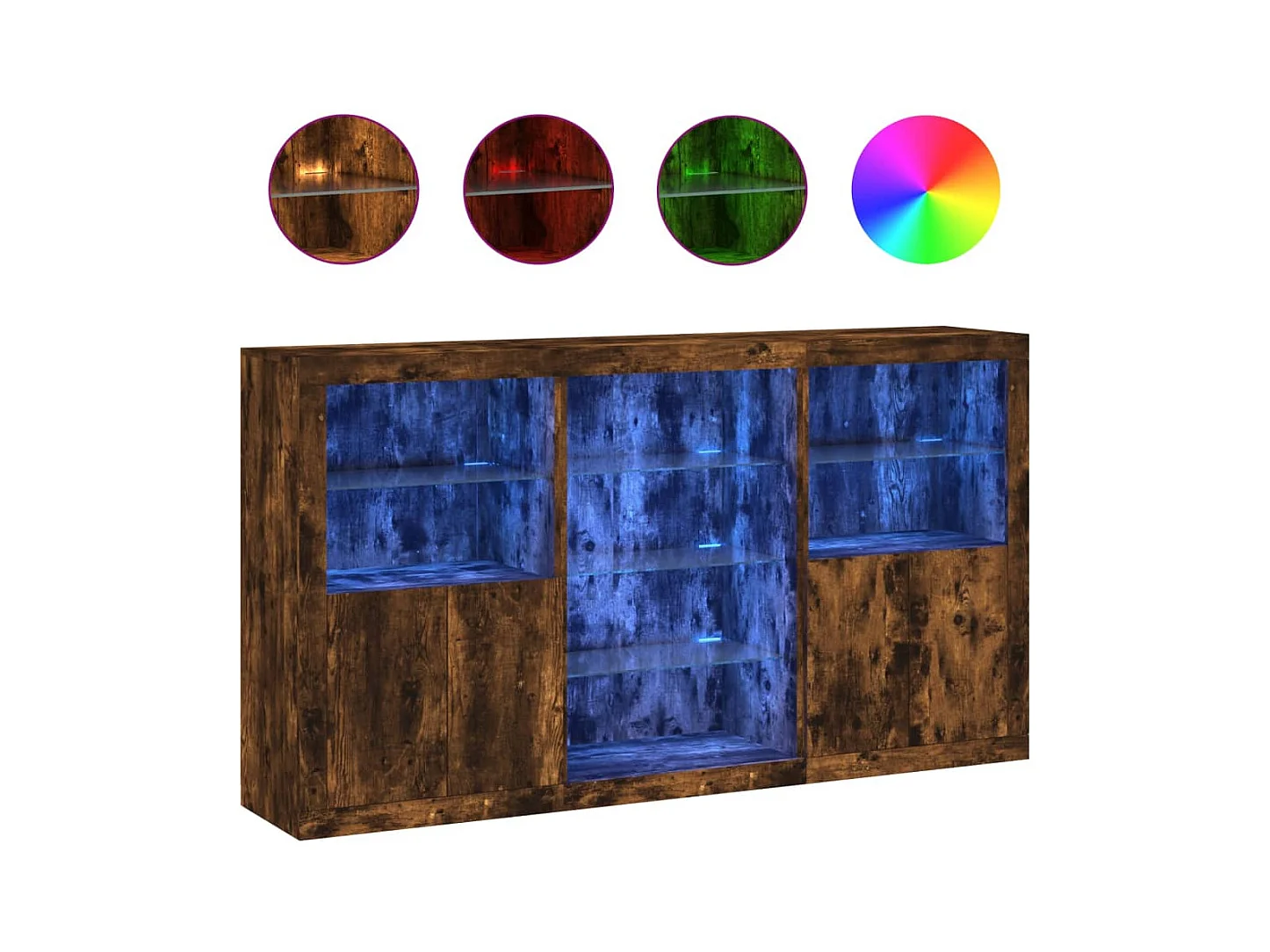 Buffet avec lumières LED chêne fumé 181,5x37x100 cm FR78457