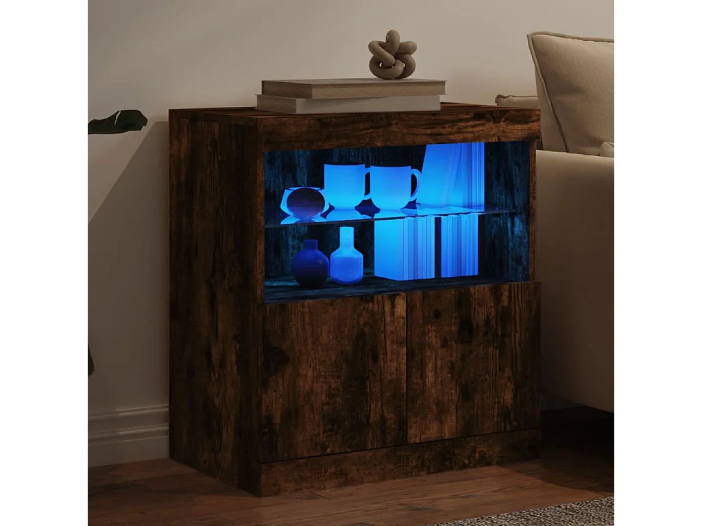 Buffet avec lumières LED chêne fumé 60x37x67 cm FR11040
