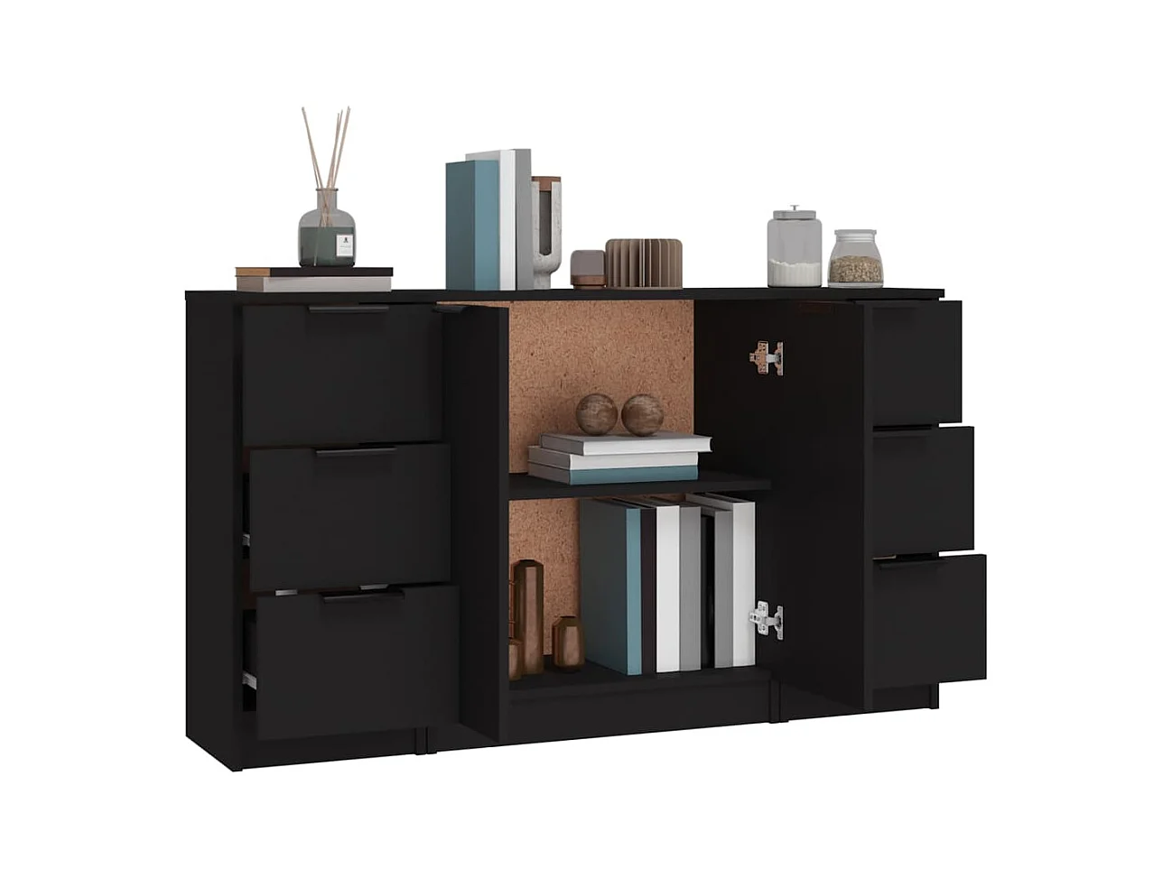 Dressoirs 3 st bewerkt hout zwart BE892830