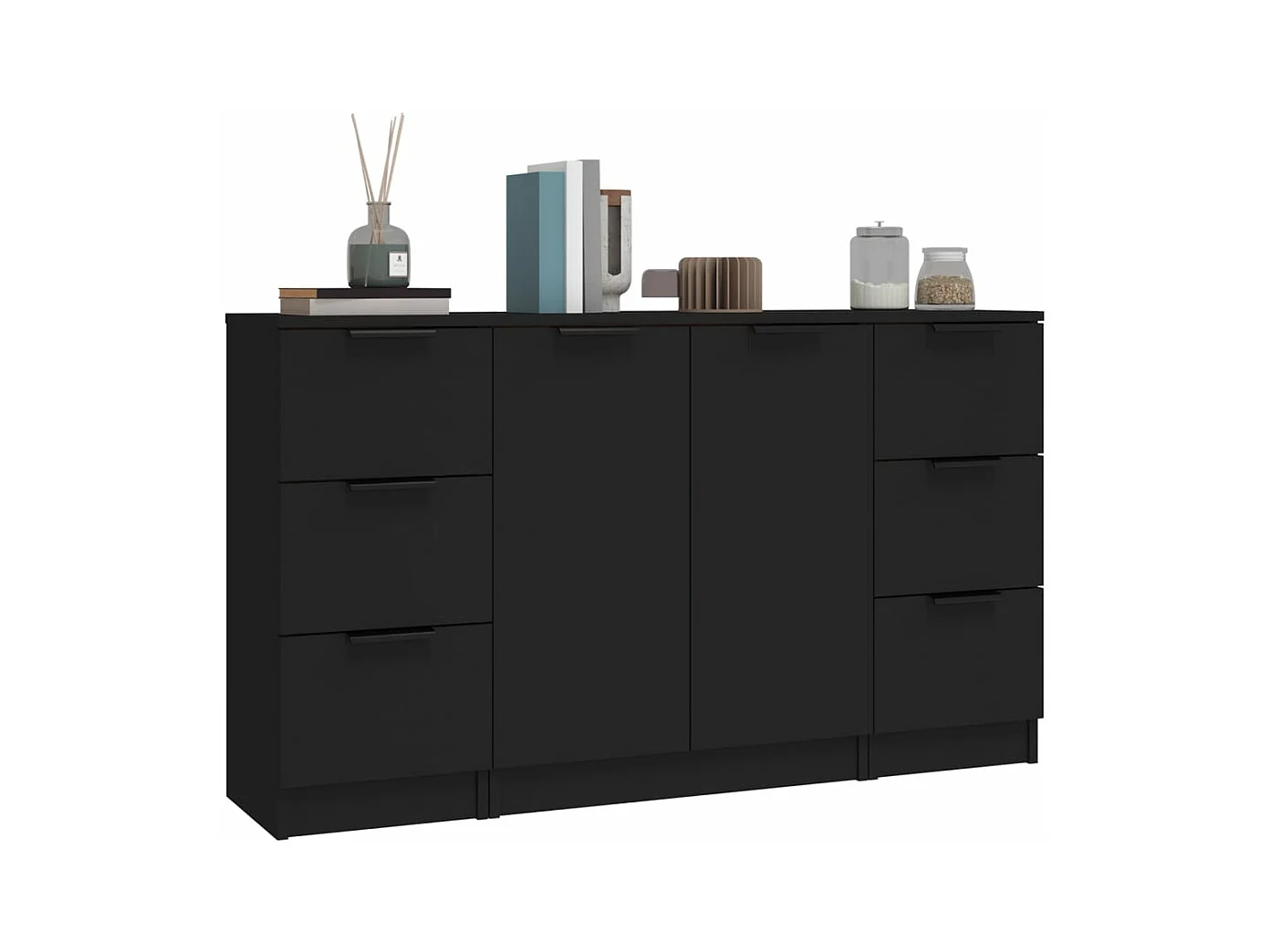 Dressoirs 3 st bewerkt hout zwart BE892830