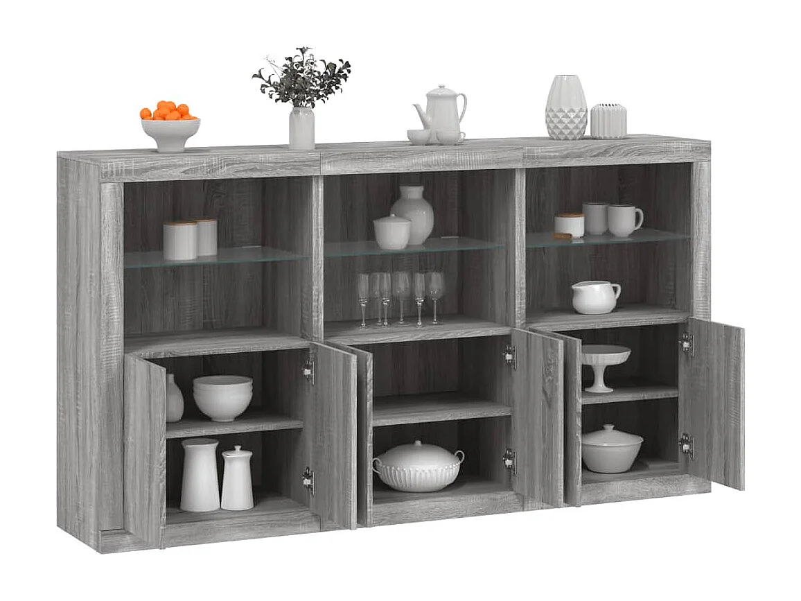 Buffet avec lumières LED sonoma gris 181,5x37x100 cm FR96009