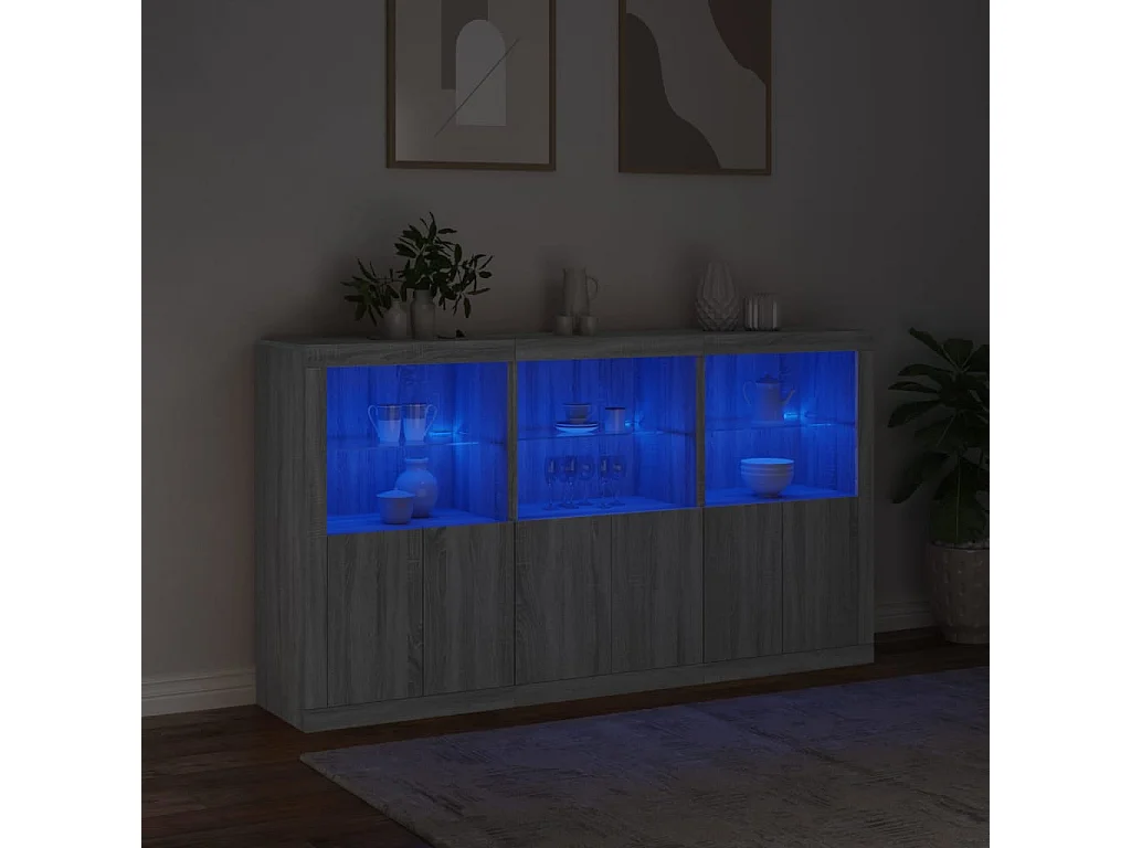 Buffet avec lumières LED sonoma gris 181,5x37x100 cm FR96009