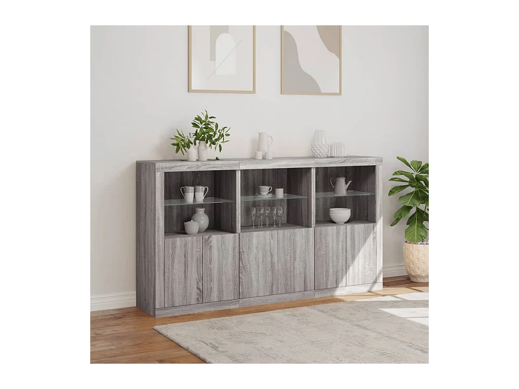 Buffet avec lumières LED sonoma gris 181,5x37x100 cm FR96009
