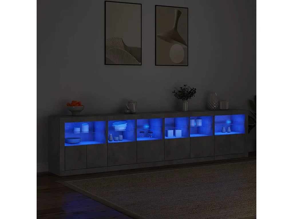 Buffet avec lumières LED gris béton 283x37x67 cm FR95338