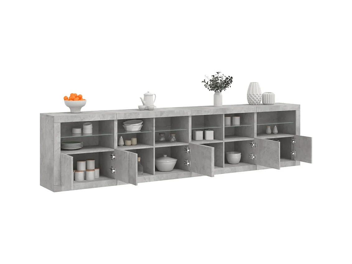 Buffet avec lumières LED gris béton 283x37x67 cm FR95338