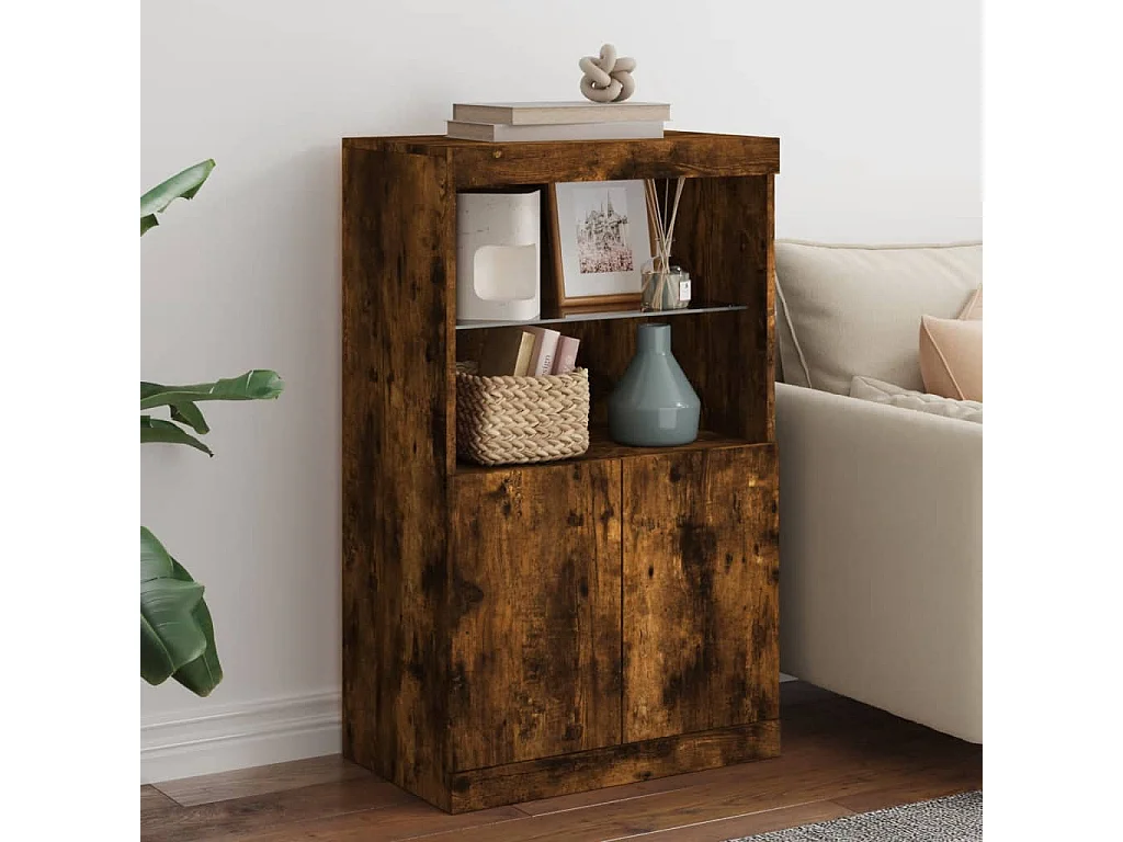 Buffet avec lumières LED chêne fumé 60,5x37x100 cm FR84425