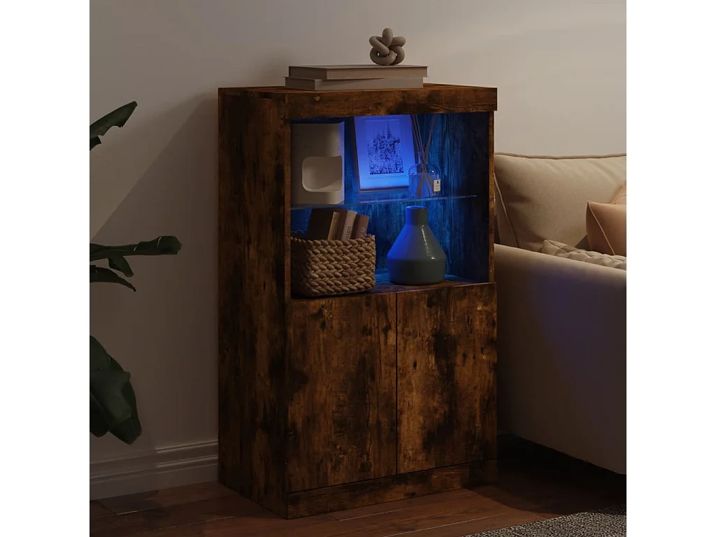 Buffet avec lumières LED chêne fumé 60,5x37x100 cm FR84425
