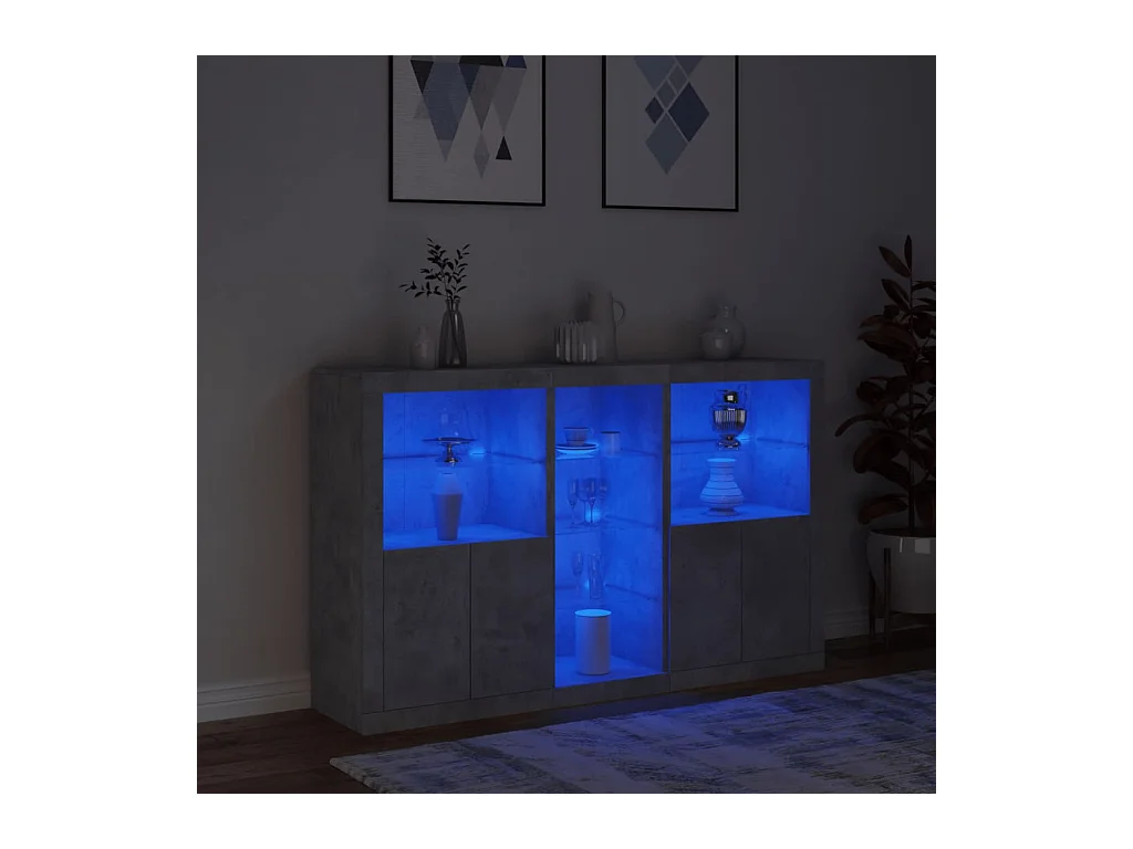Buffet avec lumières LED gris béton 162x37x100 cm FR34768