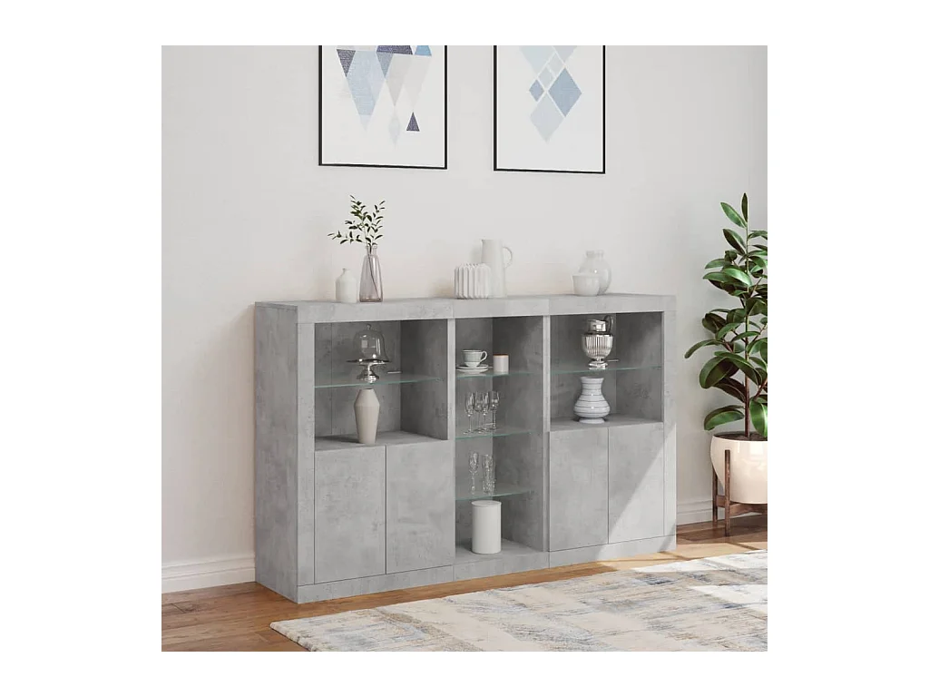 Buffet avec lumières LED gris béton 162x37x100 cm FR34768