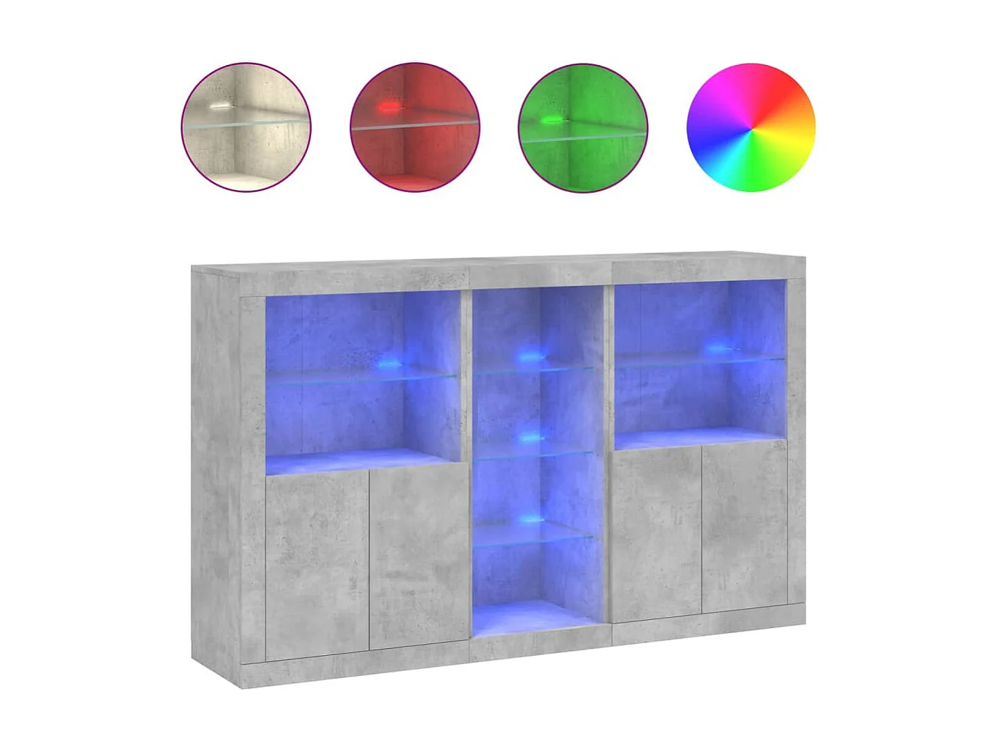 Buffet avec lumières LED gris béton 162x37x100 cm FR34768