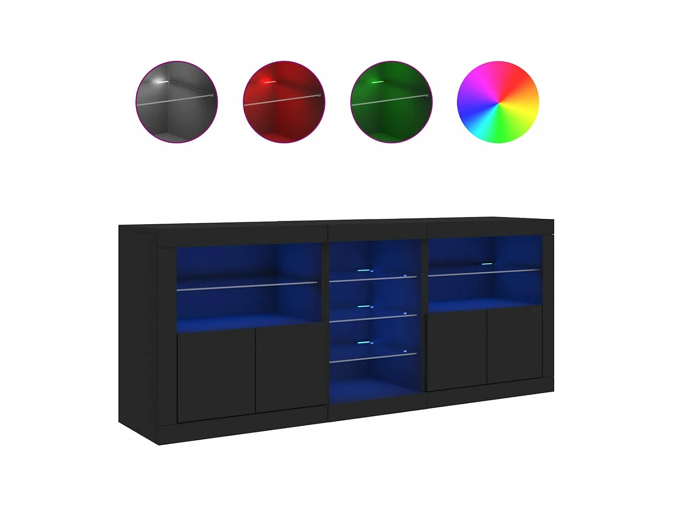 Buffet avec lumières LED noir 181,5x37x67 cm FR43911