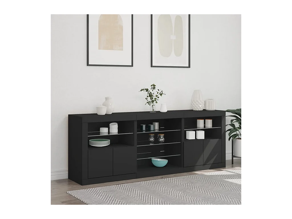 Buffet avec lumières LED noir 181,5x37x67 cm FR43911
