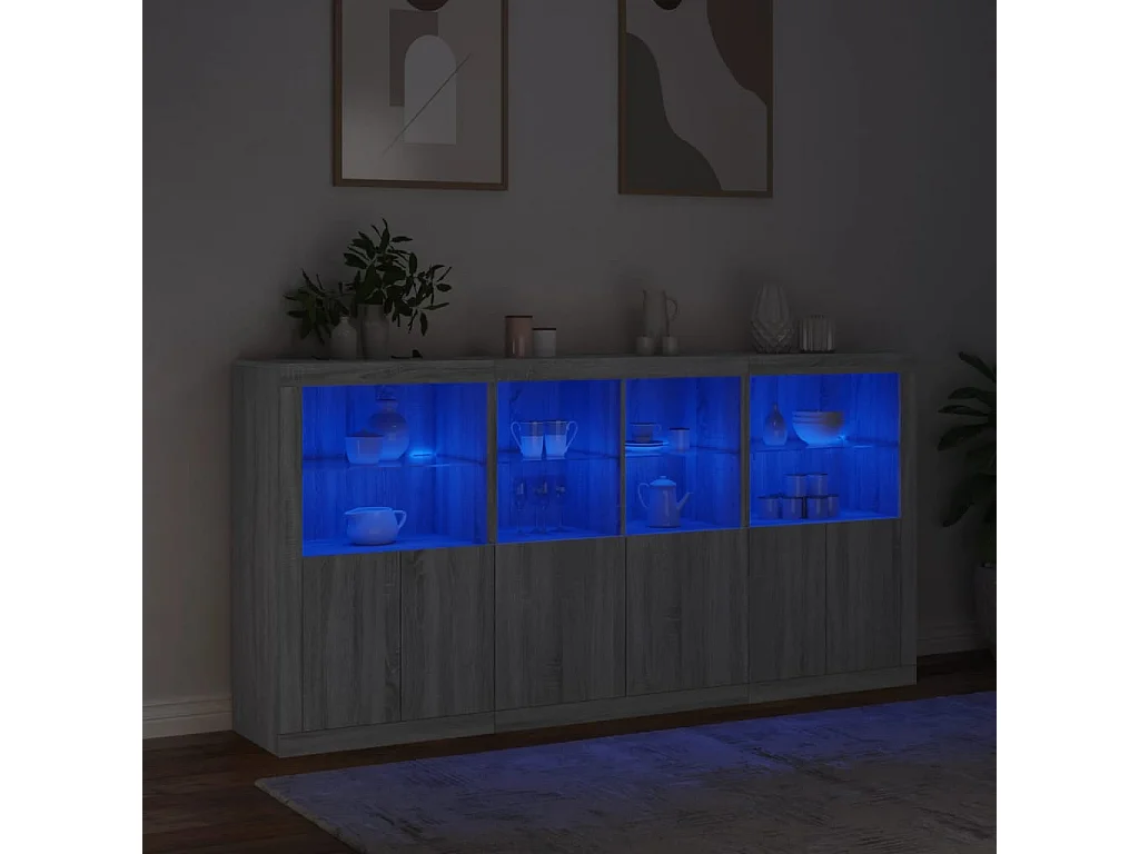 Dressoir met LED-verlichting 202x37x100 cm grijs sonoma eiken BE442499