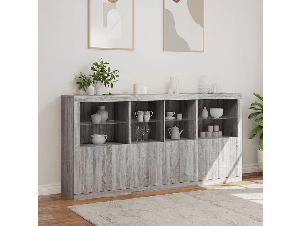 Dressoir met LED-verlichting 202x37x100 cm grijs sonoma eiken BE442499