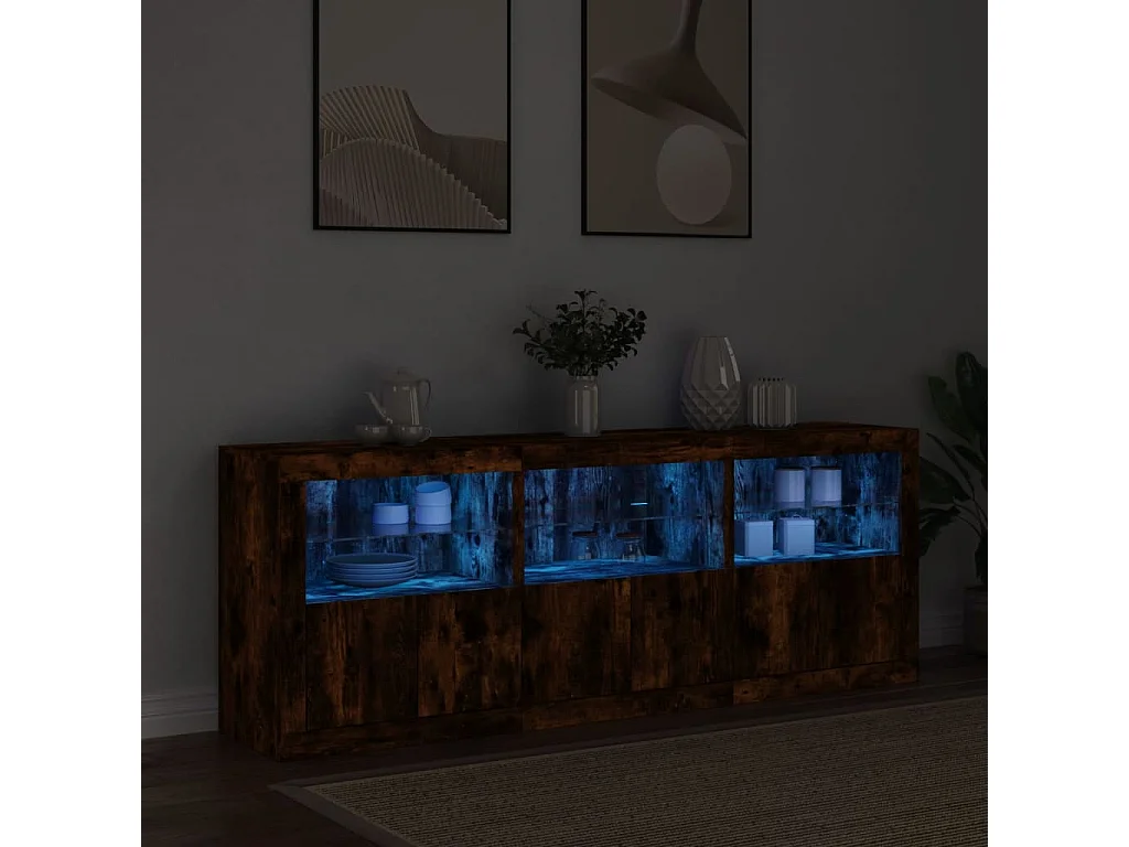 Dressoir met LED-verlichting 181,5x37x67 cm gerookt eikenkleur BE230073
