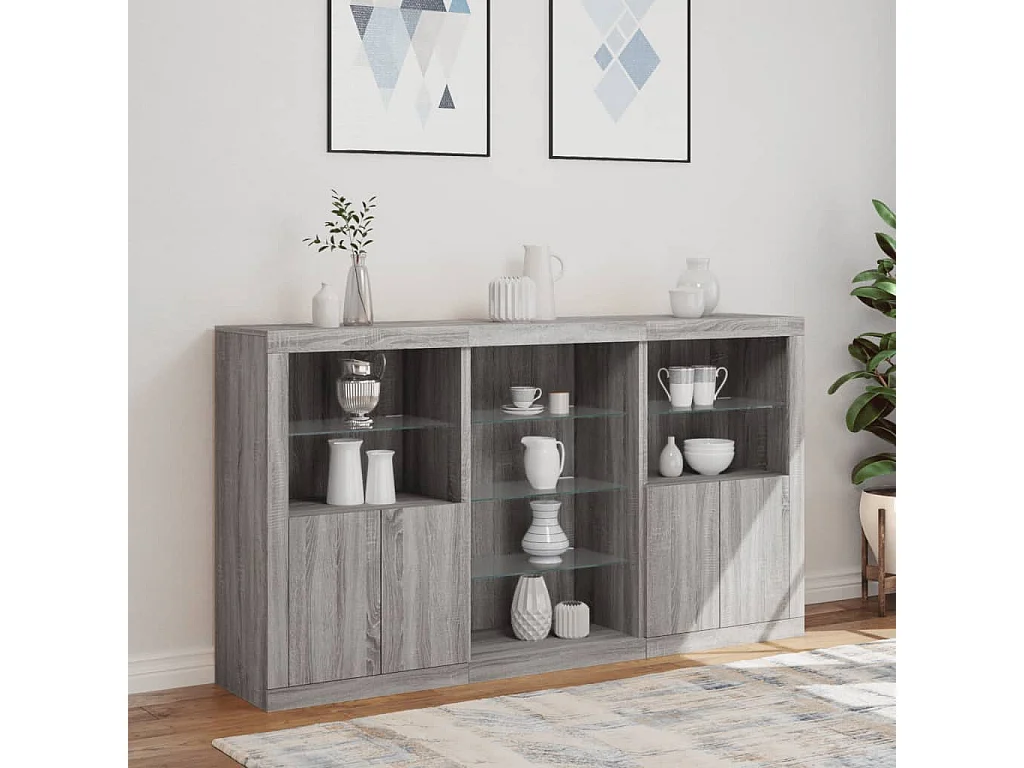 Buffet avec lumières LED sonoma gris 181,5x37x100 cm FR33851