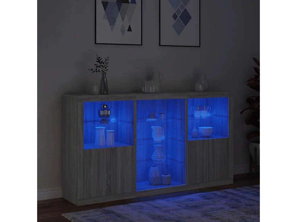 Buffet avec lumières LED sonoma gris 181,5x37x100 cm FR33851