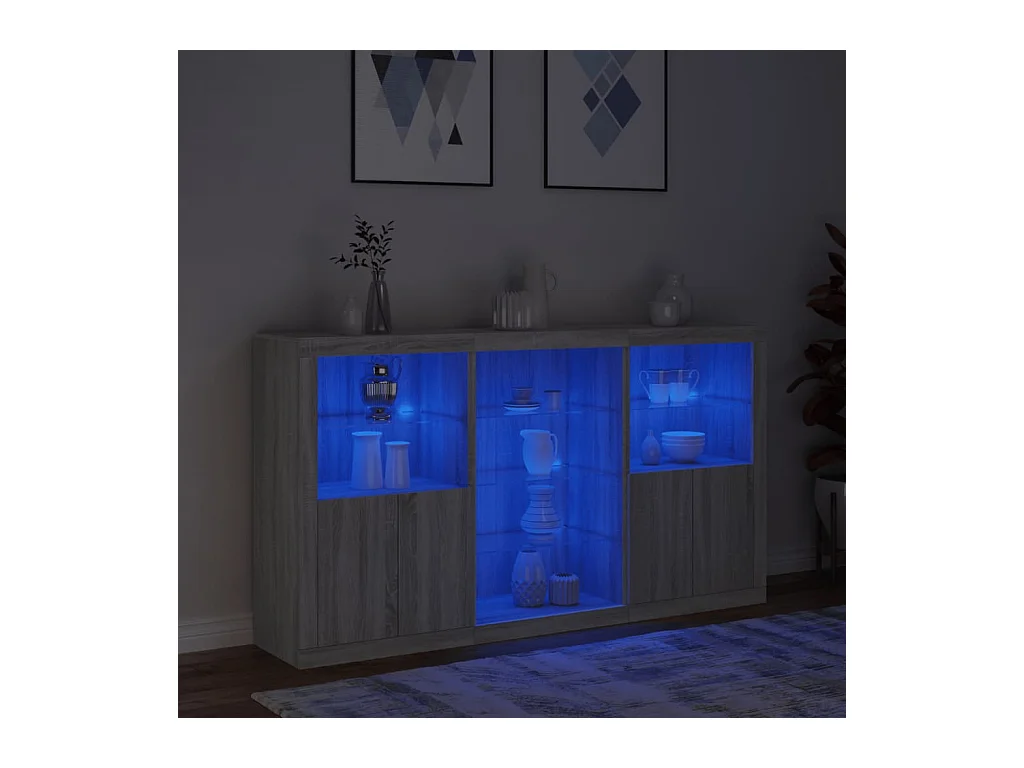 Buffet avec lumières LED sonoma gris 181,5x37x100 cm FR33851