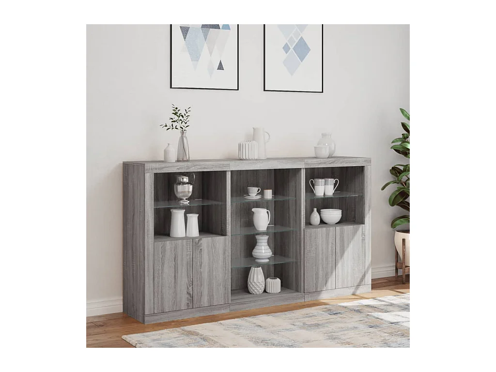 Buffet avec lumières LED sonoma gris 181,5x37x100 cm FR33851