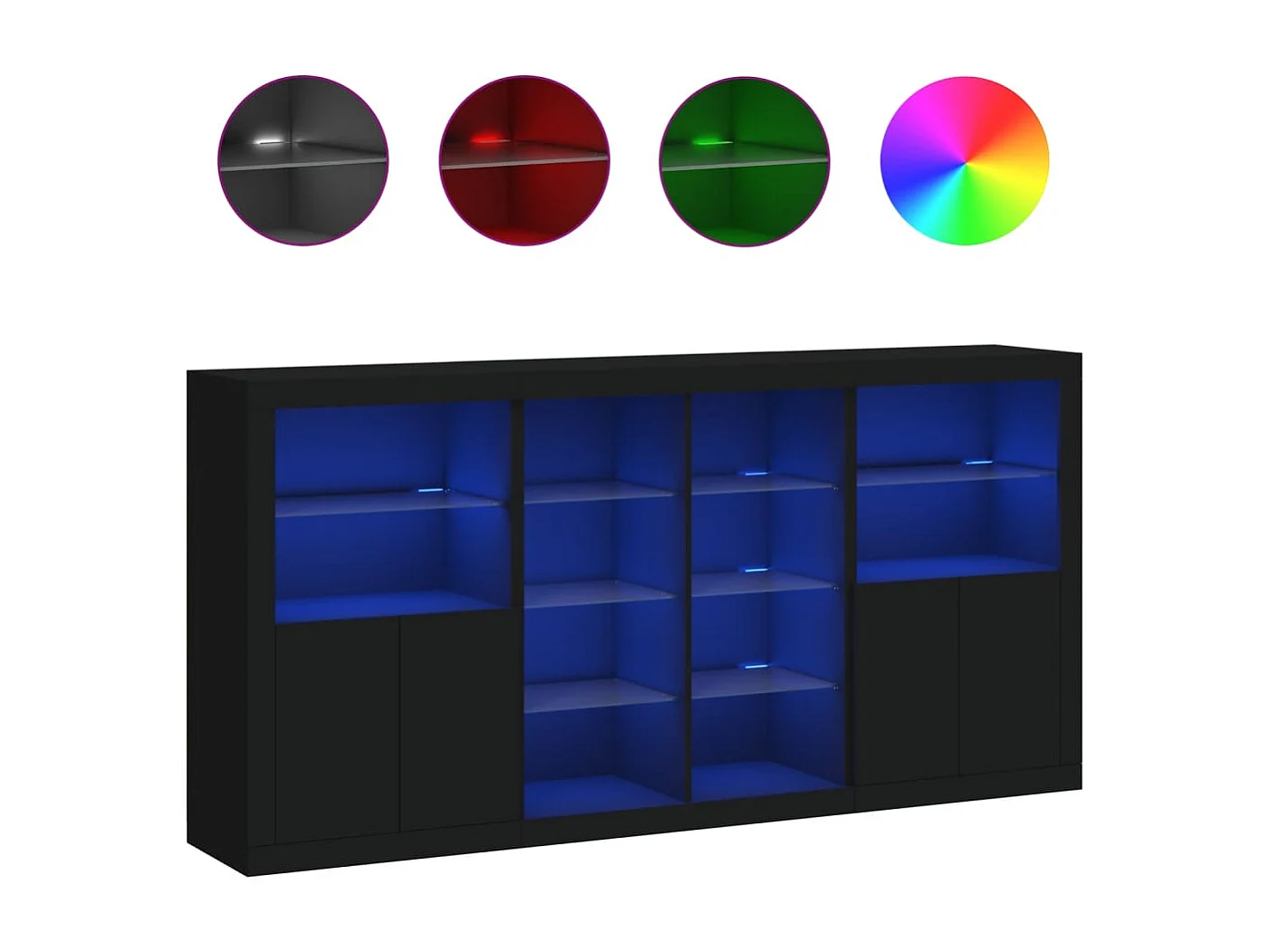 Buffet avec lumières LED noir 202x37x100 cm FR82655