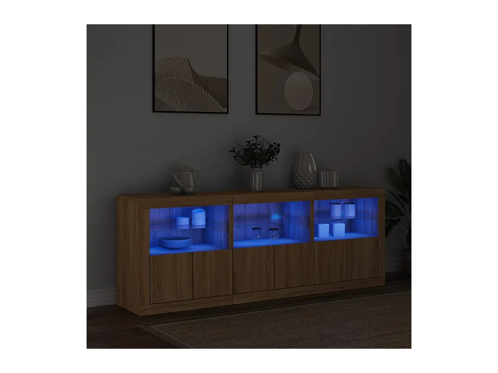 Buffet avec lumières LED chêne sonoma 181,5x37x67 cm FR99348