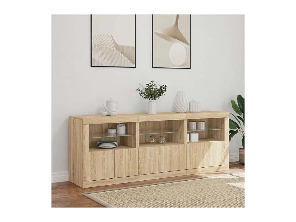 Buffet avec lumières LED chêne sonoma 181,5x37x67 cm FR99348