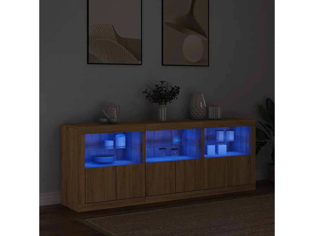 Buffet avec lumières LED chêne sonoma 181,5x37x67 cm FR99348