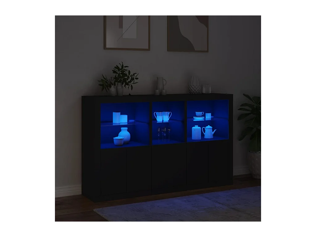 Buffet avec lumières LED noir 162x37x100 cm FR11925