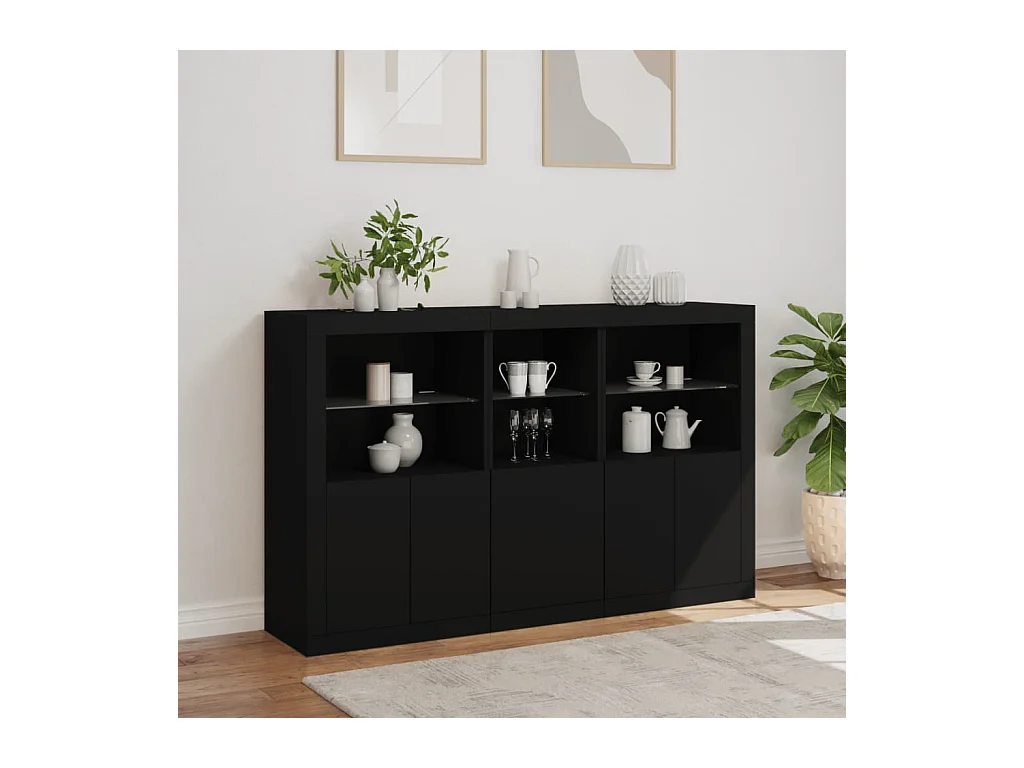 Buffet avec lumières LED noir 162x37x100 cm FR11925
