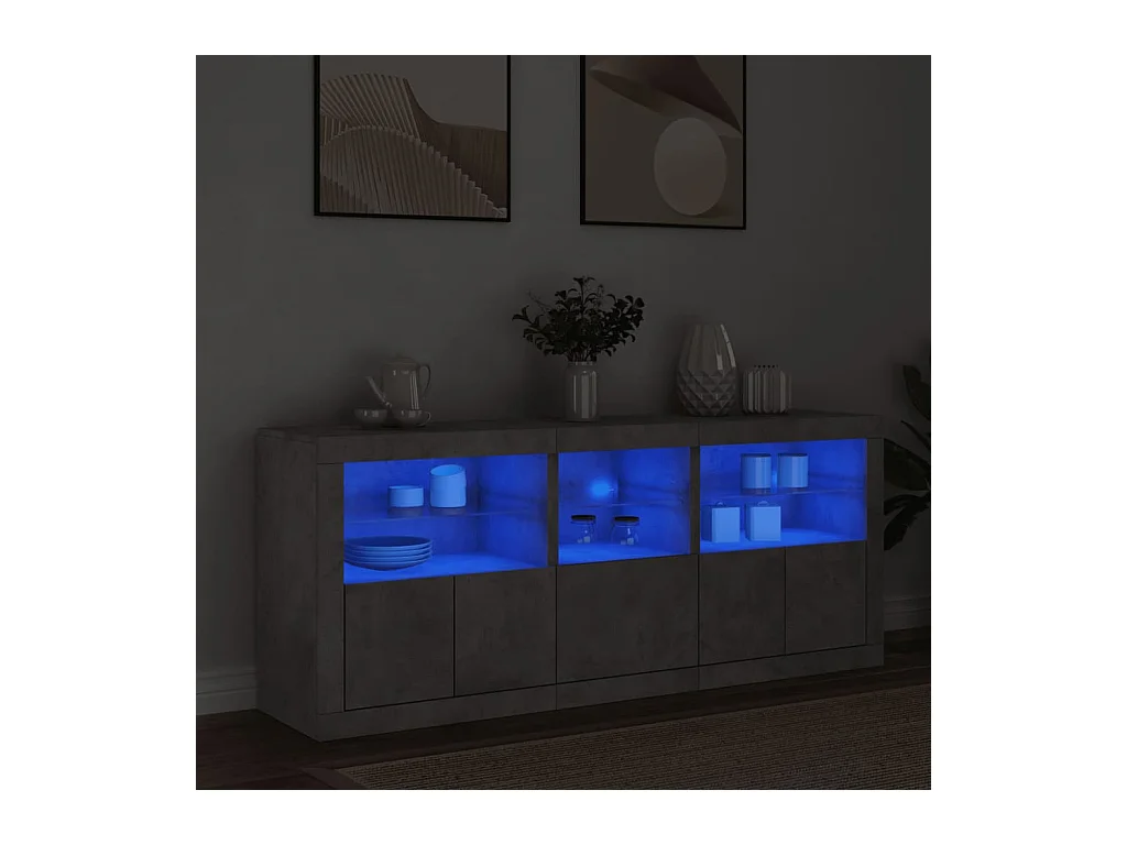 Buffet avec lumières LED gris béton 162x37x67 cm FR72440