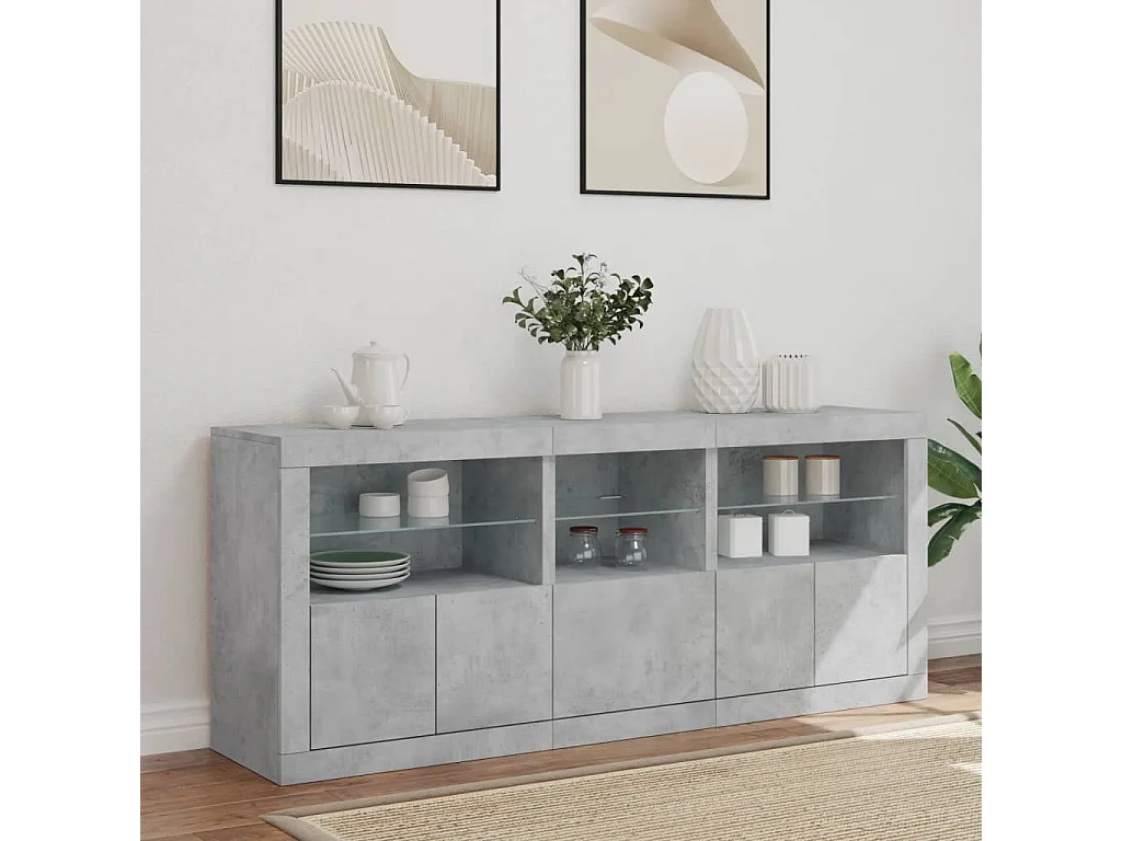 Buffet avec lumières LED gris béton 162x37x67 cm FR72440