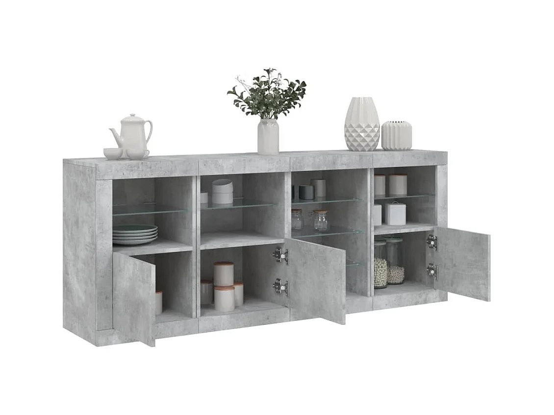 Buffet avec lumières LED gris béton 164x37x67 cm FR26328