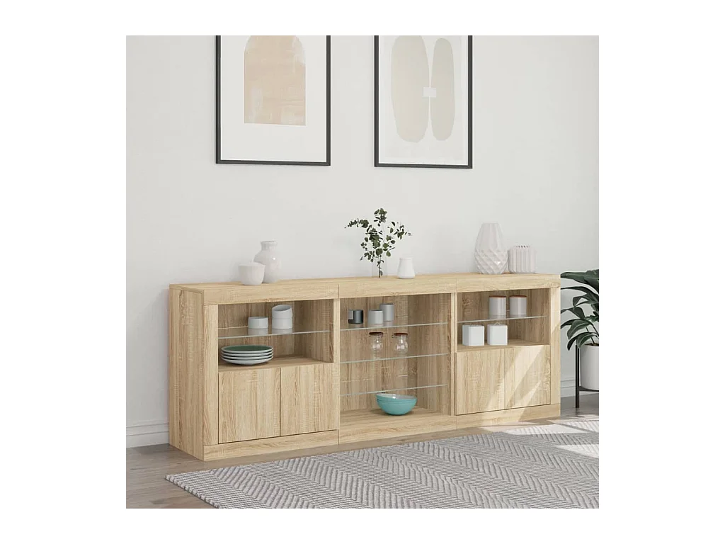 Buffet avec lumières LED chêne sonoma 181,5x37x67 cm FR72314