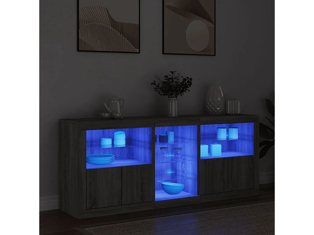 Buffet avec lumières LED sonoma gris 162x37x67 cm FR33157