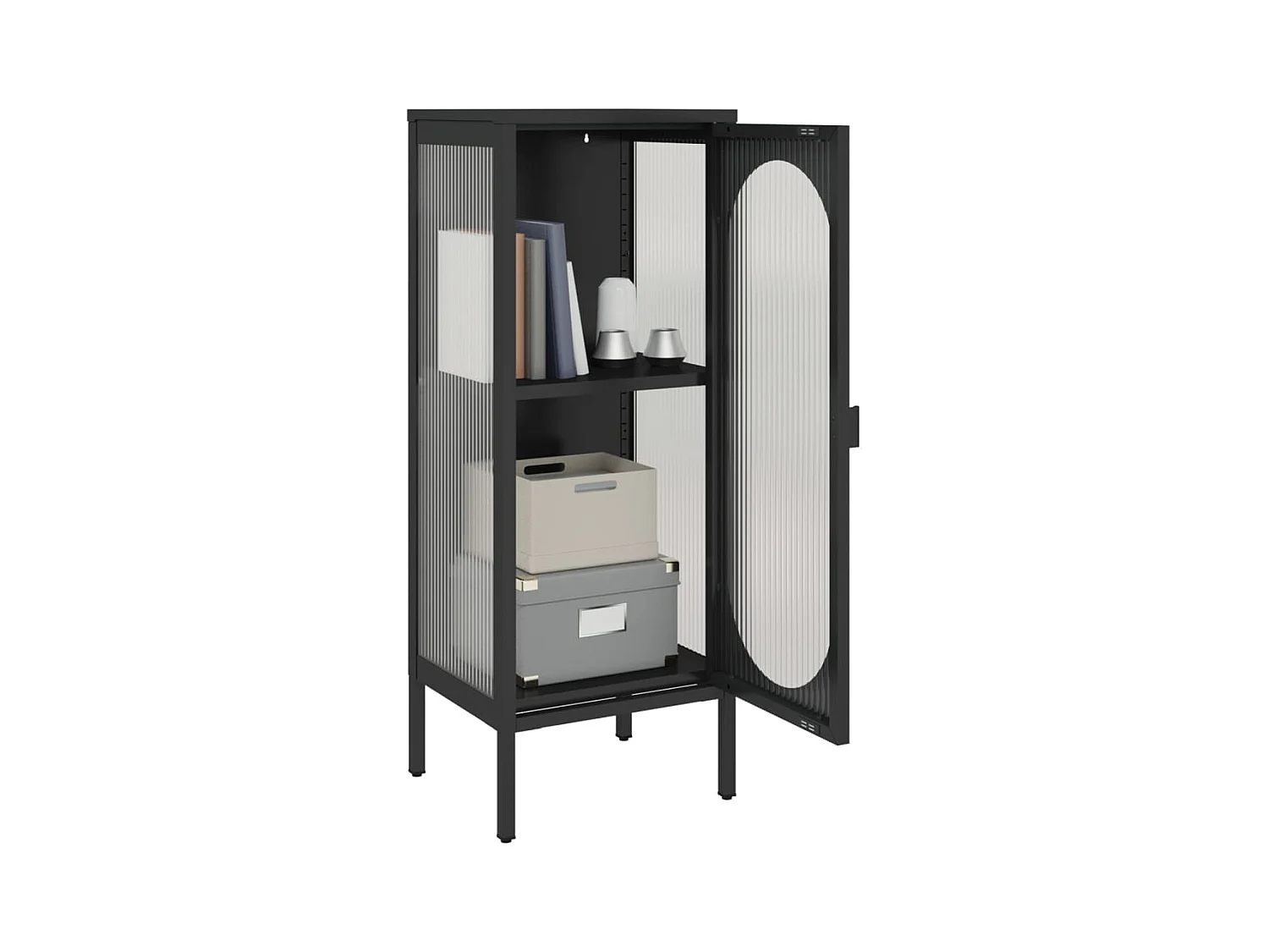Buffet noir 40x35x105 cm verre et acier FR20785